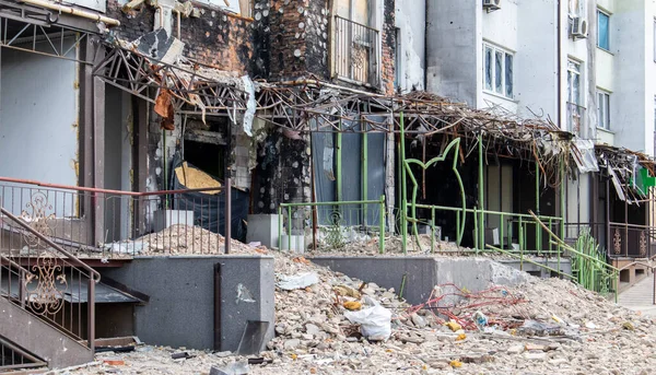 Residentieel Hoogbouw Een Sterke Brand Appartementen Balkons Werden Verwoest Door — Stockfoto