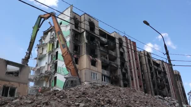 Fachada Edifício Residencial Abandonado Vários Andares Após Forte Incêndio Uma — Vídeo de Stock