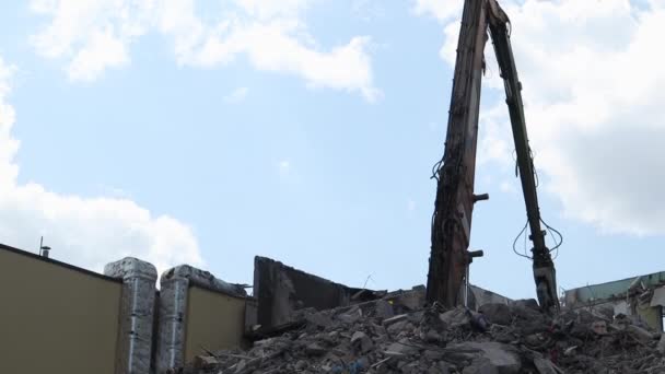 Demolice Budovy Vysokým Postavením Zřícení Obytné Budovy Stavební Práce Demolici — Stock video
