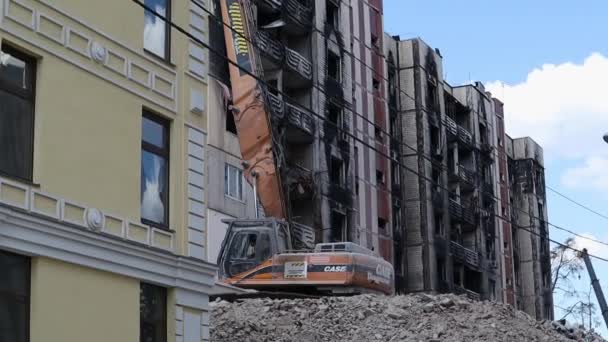 Obytná Budova Silném Požáru Byty Balkony Byly Zničeny Ohněm Poté — Stock video