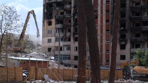 Höghus Byggnad Efter Kraftig Brand Lägenheter Och Balkonger Förstördes Eld — Stockvideo