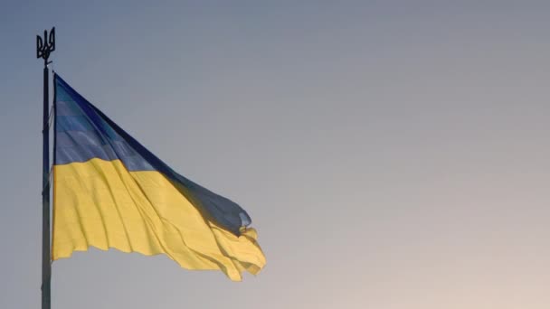 Staatsvlag Van Oekraïne Langzame Beweging Van Een Grote Oekraïense Vlag — Stockvideo