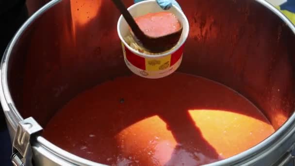 Sopa Tomate Com Massa Prato Polonês Zupa Pomidorowa Sopa Quente — Vídeo de Stock