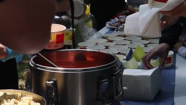 Sopa Tomate Con Pasta Plato Polaco Zupa Pomidorowa Sopa Caliente — Vídeo de stock