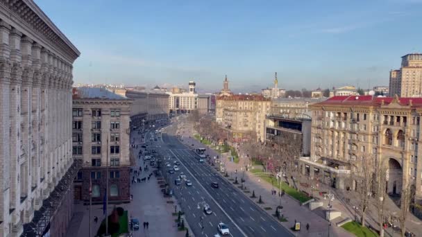 Aerial View Khreshchatyk Street Kyiv Maidan Nezalezhnosti Capital Ukraine City — Stockvideo
