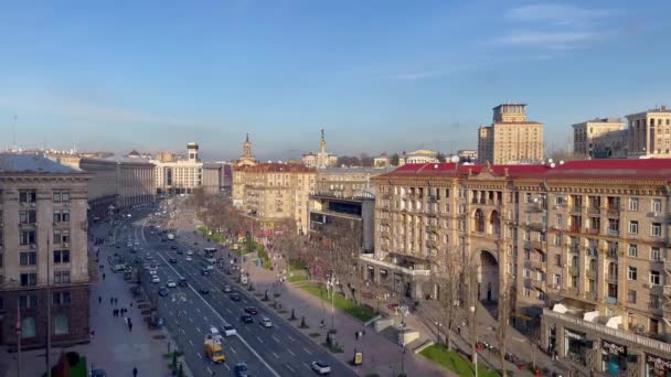Aerial View Khreshchatyk Street Kyiv Maidan Nezalezhnosti Capital Ukraine City — Vídeos de Stock