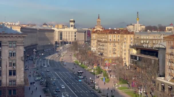 Aerial View Khreshchatyk Street Kyiv Maidan Nezalezhnosti Capital Ukraine City — стоковое видео