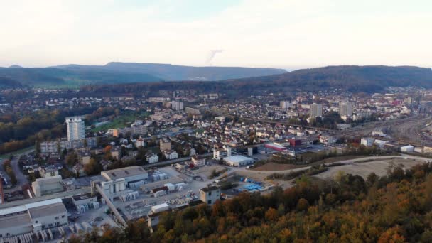 Vista Aérea Brugg Cantão Aargau Suíça Indústria Ferrovia Área Residencial — Vídeo de Stock