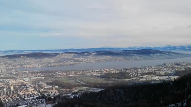 Вежа Уетліберга Видом Озеро Цюрих Гірський Хребет Кінці Дня Взимку — стокове відео