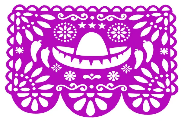 Day Dead Paper Purple Papel Picado Traditional Mexican Hat Sombrero — Stock Vector