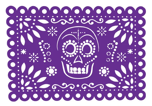 Papel Púrpura Papel Picado Con Cabeza Tradicional Calavera Mexicana — Archivo Imágenes Vectoriales