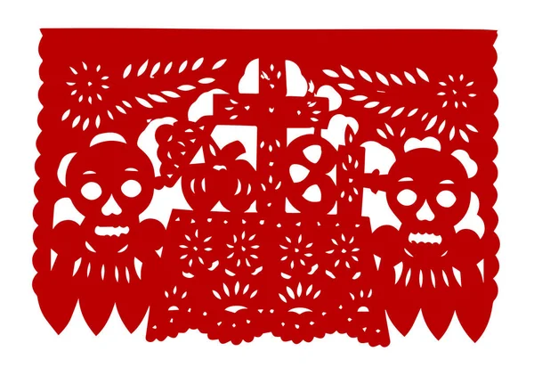 Hari Kematian Kertas Papel Picado Dengan Tengkorak Tradisional Meksiko - Stok Vektor