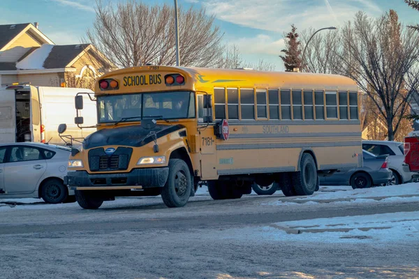 2022年11月18日 カルガリー アルバータ州 カナダ 冬のスクールバス — ストック写真