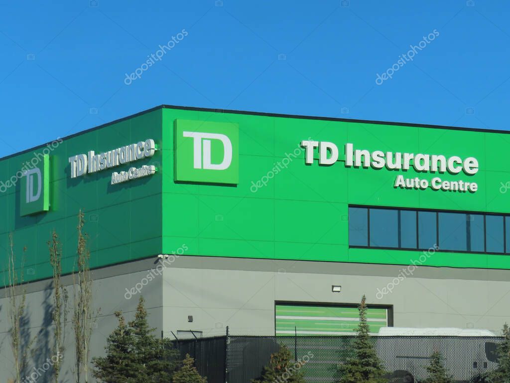 Nov 17, 2022. Calgary, Alberta, Canada. A close up to a sign of TD Insurance Auto Centre.