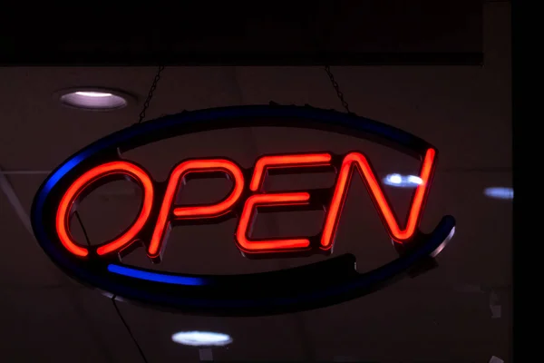Neon Open Sign Night Store — Stock Photo, Image