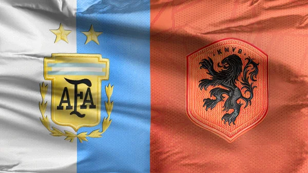卡塔尔多哈 2022年12月2日 阿根廷国家足球队对荷兰国家足球队挥动国旗 Fifa世界杯四分之一决赛 — 图库照片