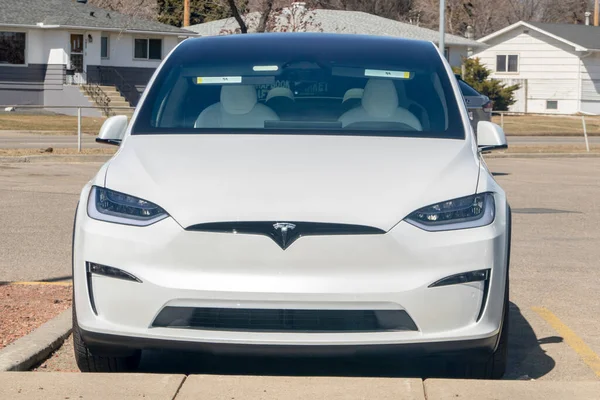 Calgary Alberta Kanada April 2023 Framifrån Tesla Modell Bil — Stockfoto