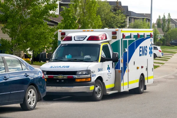 stock image Calgary, Alberta, Canada. May 22, 2023. An ambulance parked on the street.