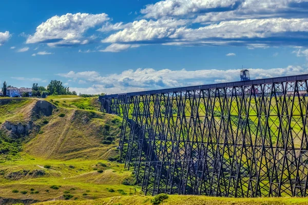 stock image A close up to the Lethbridge Viaduct, commonly known as the High Level Bridge in Lethbridge, Alberta, Canada.