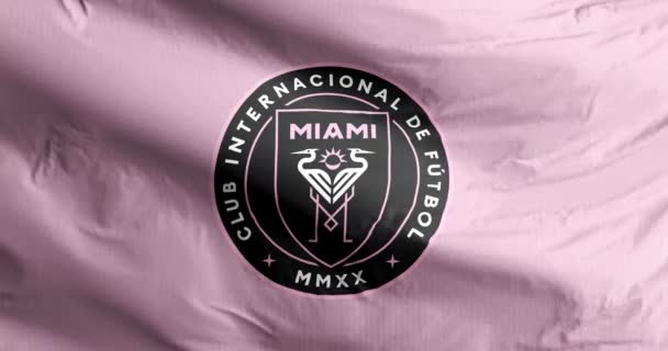 迈阿密 佛罗里达州 2023年8月17日迈阿密的一面飘扬的国旗 美国职业足球俱乐部 — 图库视频影像