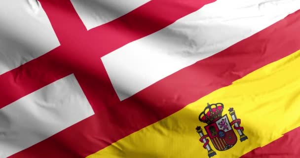 Μια Κυματιστή Σημαία Σημαίες Της Ισπανίας Και Της Αγγλίας — Αρχείο Βίντεο