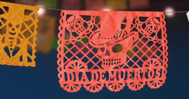 Több Mexikói Perforált Papír Vagy Csipkedett Papír Day Dead Témával — Stock videók