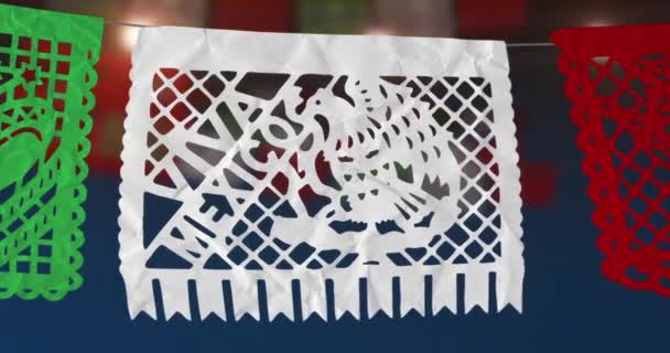 Mexikói Perforált Papír Vagy Csipkedett Papír Képekkel Mexikói Szimbólumok Forradalom — Stock videók
