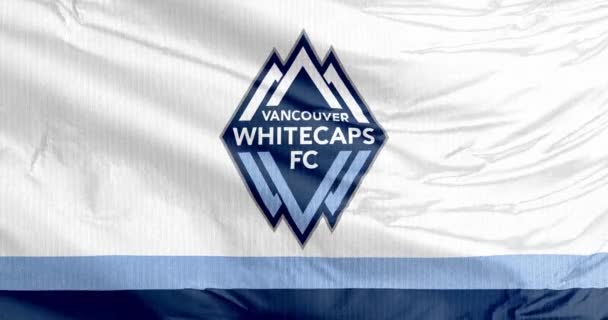 加拿大温哥华 2023年8月29日 加拿大职业足球俱乐部 温哥华白衣足球俱乐部 的一面挥动着的旗帜在大联盟足球场上踢球 — 图库视频影像