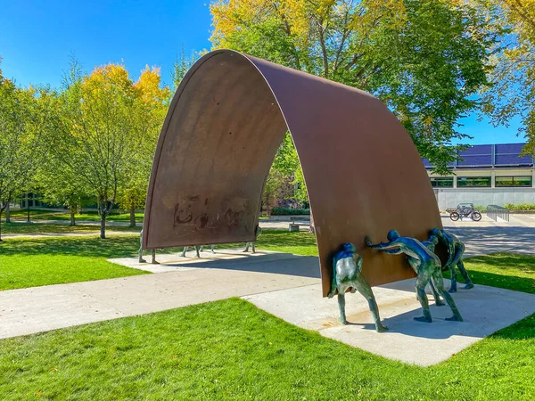 stock image Calgary, Alberta, Canada. Sep `16, 2023. Front view of the Trans Canada Piplelines Arch by Colette Whiten and Paul Kipps, University of Calgary, Olympic Arch on created for 1988 Winter Olympics