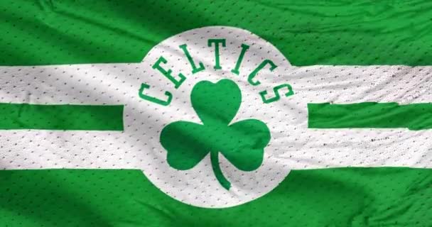Boston Massachusetts Abd Sep 2023 Boston Celtics Sallayan Bayrağı Bir — Stok video