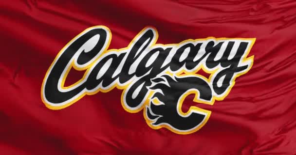 Калгари Альберта Канада Сентября 2023 Года Размахивая Флагом Calgary Flames — стоковое видео