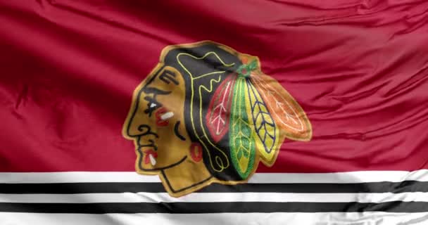 芝加哥伊利诺伊州美国2023年9月26日芝加哥黑鹰队的一面飘扬的白旗代表一支职业冰球队参加了Nhl的比赛 — 图库视频影像
