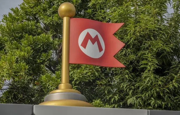 Osaka Japón Nov 2023 Cerca Bandera Mario Bros Super Nintendo Imágenes de stock libres de derechos