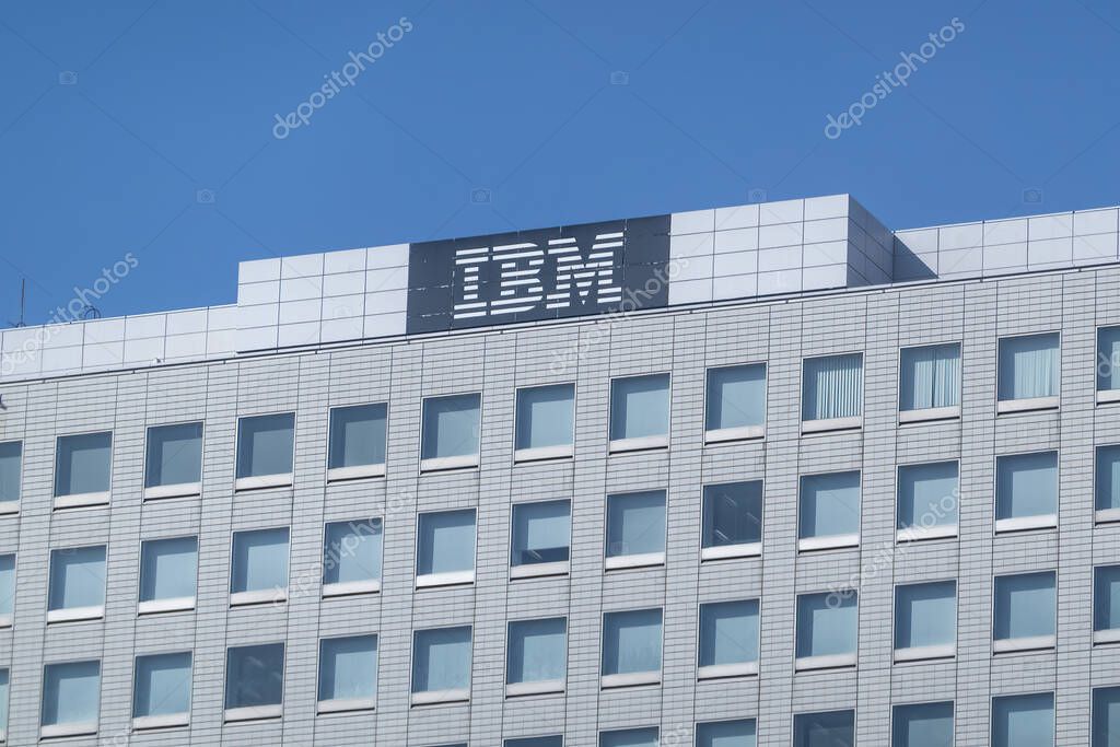 Tama New Town, Tokyo, Japan. Nov 20, 2023. Close up top of the IBM Hakozaki Facility building.