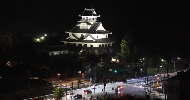Нагахама Префектура Сига Япония Ноября 2023 Года Замок Нагахама Ночью — стоковое видео