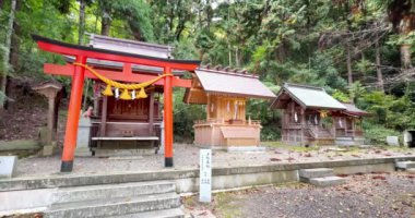 Nagahama, Shiga Bölgesi, Japonya. 27 Kasım 2023. Bir Torii kapısı, geleneksel bir Japon kapısı, bir Shinto tapınağının girişinde bulundu..