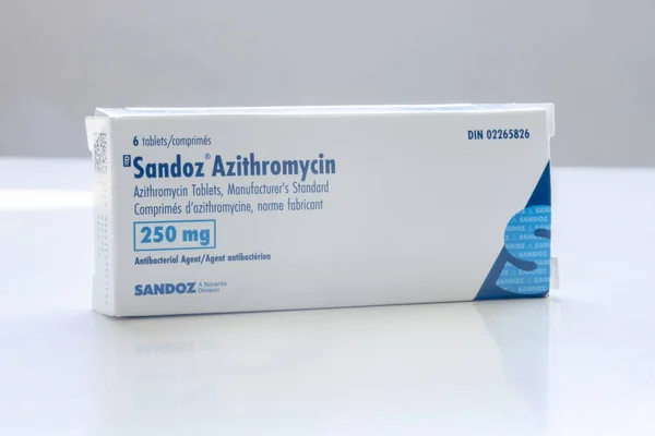 Calgary Alberta Canada Dec 2023 Close Box Sandoz Azithromycin Medication Royalty Free Stock Images