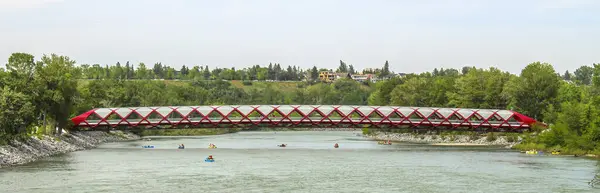 stock image Calgary, Alberta, Canada. Jun 10, 2023. Peace Bridge a bridge that accommodates people walking and cycling across the Bow River in Calgary