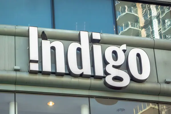 stock image Vancouver, British Columbia, Canada. Apr 7, 2024. Close up to an Indigo store logo.