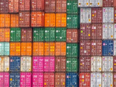 Vancouver, British Columbia, Canada. Mar 28, 2024. An extreme close-up shot capturing multiple import and export cargo containers. clipart