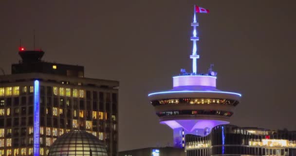Vancouver British Columbia Canada Apr 2024 Close Harbour Centre Night Stock Video