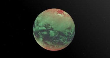 Titan 'ın 3D animasyonu Satürn' ün en büyük uydusu ve Güneş Sistemi 'nin en büyük ikinci uydusu..