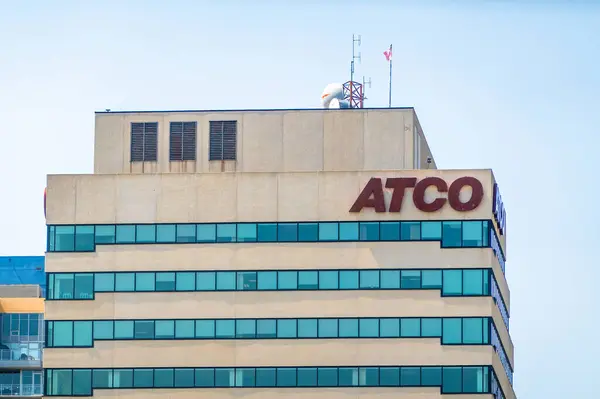 stock image Calgary, Alberta, Canada. Jul 10, 2024. The top of the ATCO building in downtown Calgary.