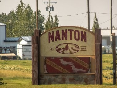 Nanton, Alberta, Canada. Jun 22, 2023. A Nanton town sign. A town in southern Alberta, Canada. clipart