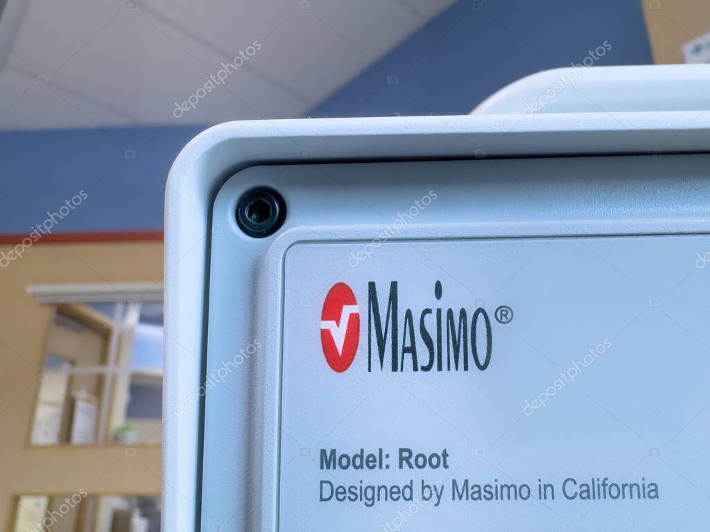 Calgary, Alberta, Canada. Apr 24, 2025. A close-up shows the corner of a white medical device with the 