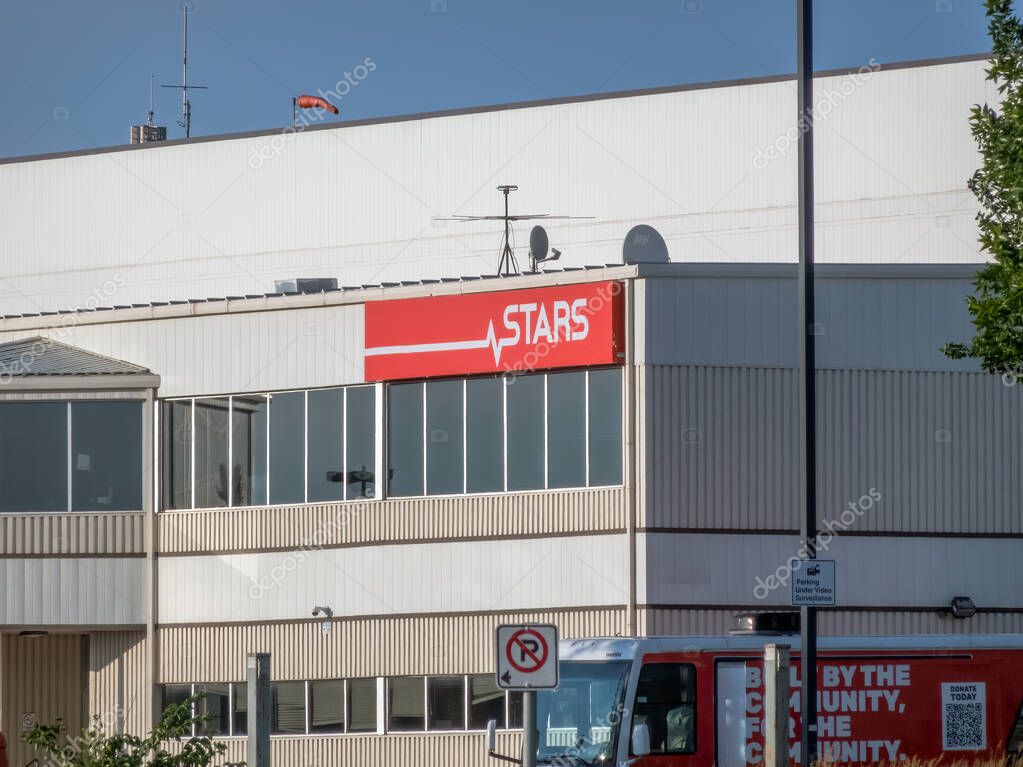 Calgary, Alberta, Canada. Jun 14, 2025. A clear view of the STARS Critical Care building, identifiable by its prominent red 