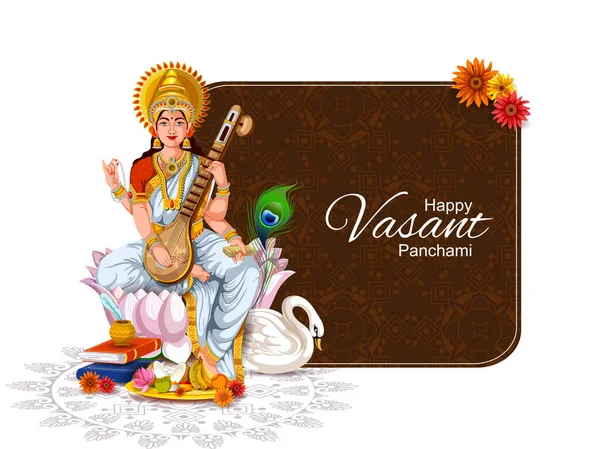 インドのヴァサント パンチャミ法会のための女神サラスワティのベクトルイラストを簡単に編集 — ストックベクタ
