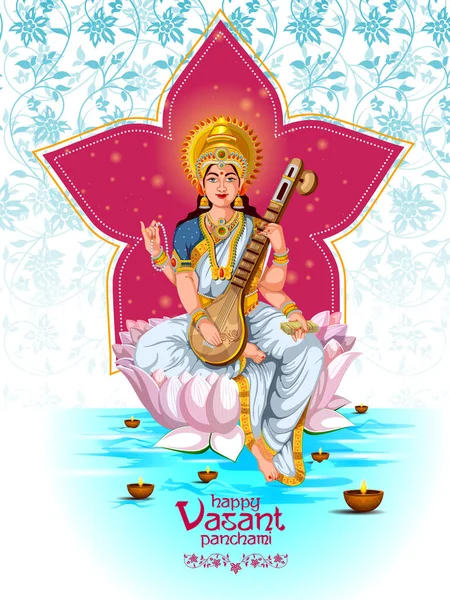 Gemakkelijk Bewerken Vectorillustratie Van Godin Saraswati Voor Vasant Panchami Puja — Stockvector