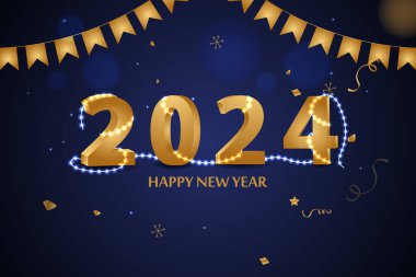 Mutlu Yıllar 2024 'ün vektör illüstrasyonunu düzenlemek kolay. Mevsimsel selamlama geçmişi diliyor.