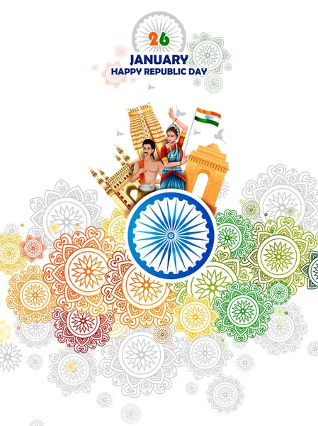 Легко Редактировать Векторную Иллюстрацию Happy Republic Day India Трехцветном Фоне Стоковая Иллюстрация